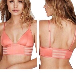 VS Very Sexy Strappy Mesh Unlined Coral Peach Satin Adjustable Strap Bralette